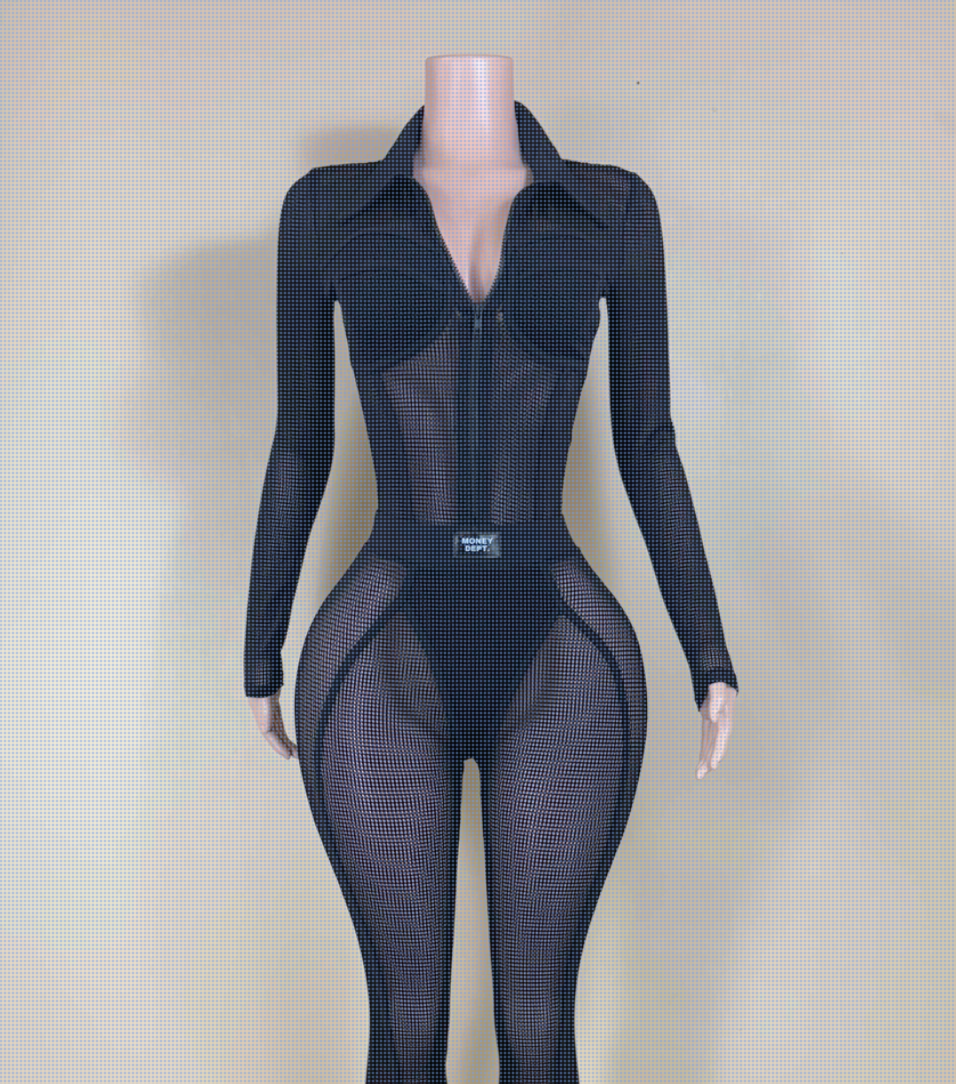 POPCORN MESH COLLARED JumpSuit