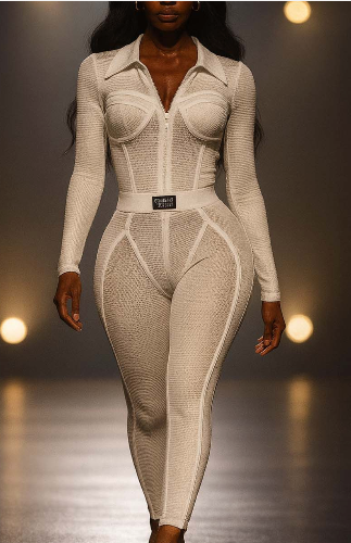 POPCORN MESH COLLARED JumpSuit