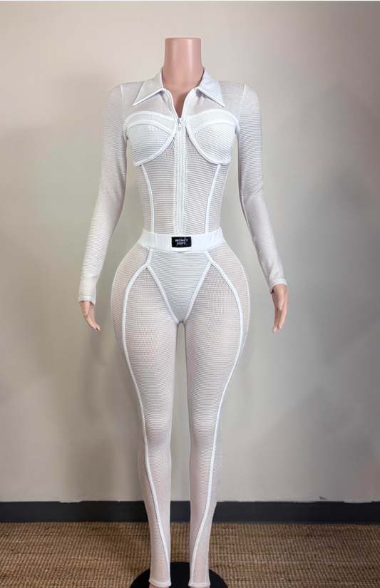 POPCORN MESH COLLARED JumpSuit